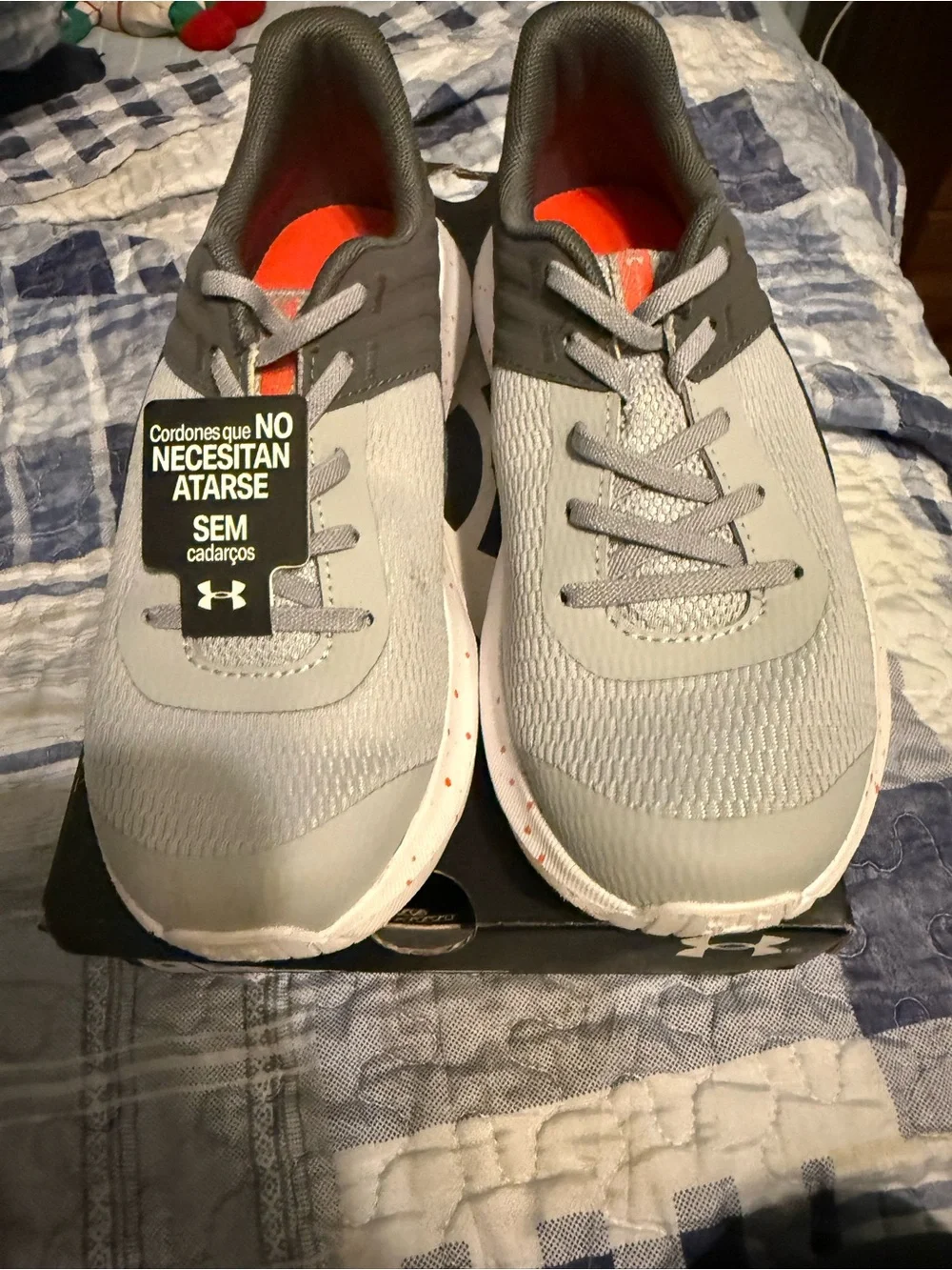 Under Armour Kids Grey and Orange Lace-Free Sneakers